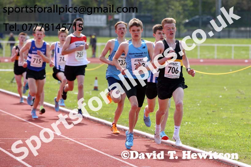 Mens under-17s 1500, 2019 North Eastern Track and Field Champs., Middlesbrough. Photo:  David T. Hewitson/Sports for All Pics